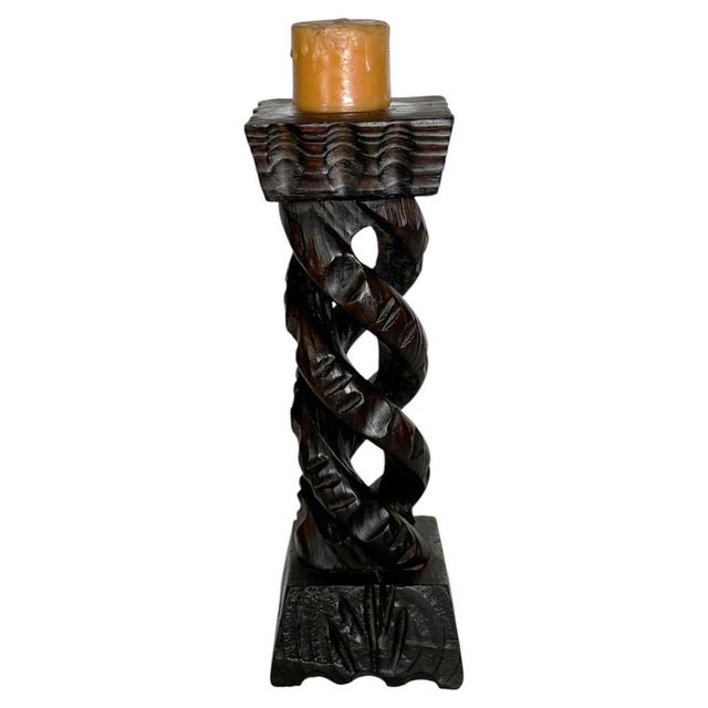 Rustic Wooden Candlestick, France, 1970s For Sale - Image 9 of 9