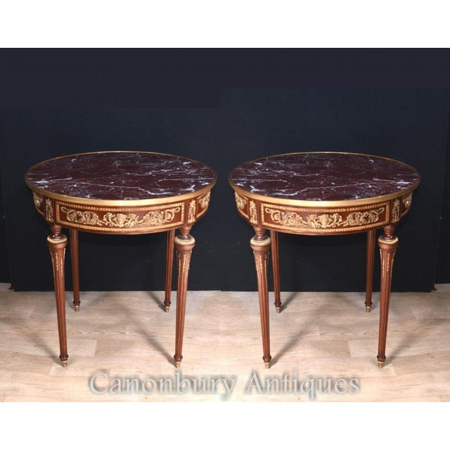 French Empire Style Gilt Side Tables with Marble Tops, Set of 2 For Sale - Image 9 of 9