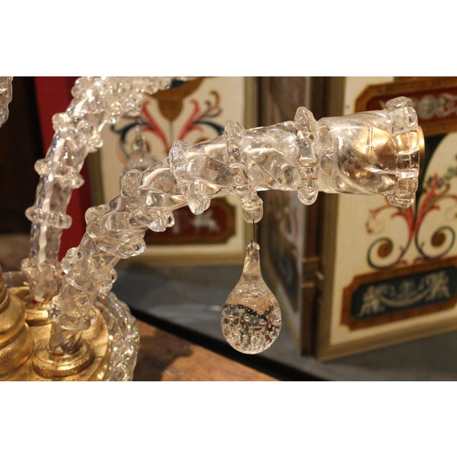 20th Century Italian Murano Transparent Glass 2-Tier 5-Light Chandelier, 1940s For Sale - Image 9 of 18