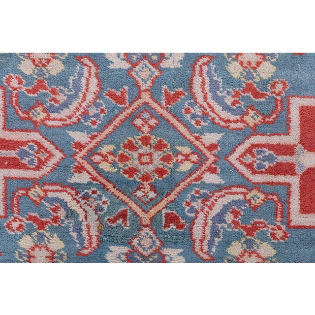 Blue Fine Antique Indian Agra Red and Blue Handmade Rug For Sale - Image 8 of 11