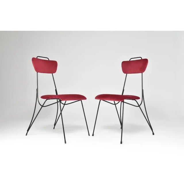 French Midcentury Metal and Velvet Chair, 1950s For Sale - Image 10 of 12