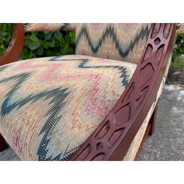 Wood Vintage American Flamestitch Lounge Chair With Nailhead Trim For Sale - Image 7 of 12