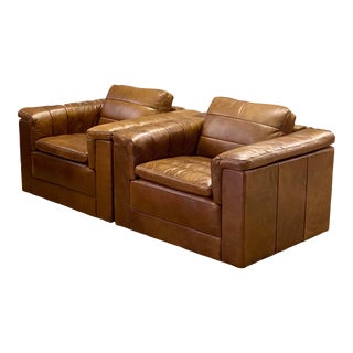 Olivia & Quinn Comfy ‘Honey’ Leather Club Chairs - a Pair For Sale