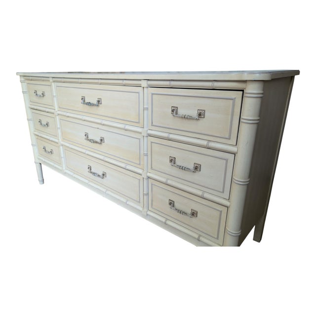 1960s Vintage Henry Link Bali Hai Faux Bamboo 9-Drawer Triple Dresser, Original Finish For Sale - Image 5 of 14