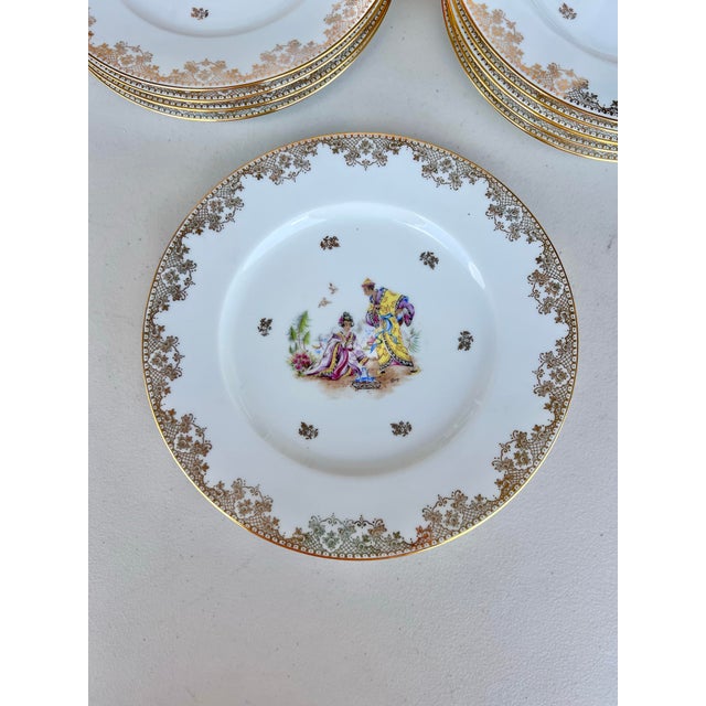Limoges, France Vintage Limoges Dinner Plates With Asian Style Signed- Set of 16 For Sale - Image 4 of 8