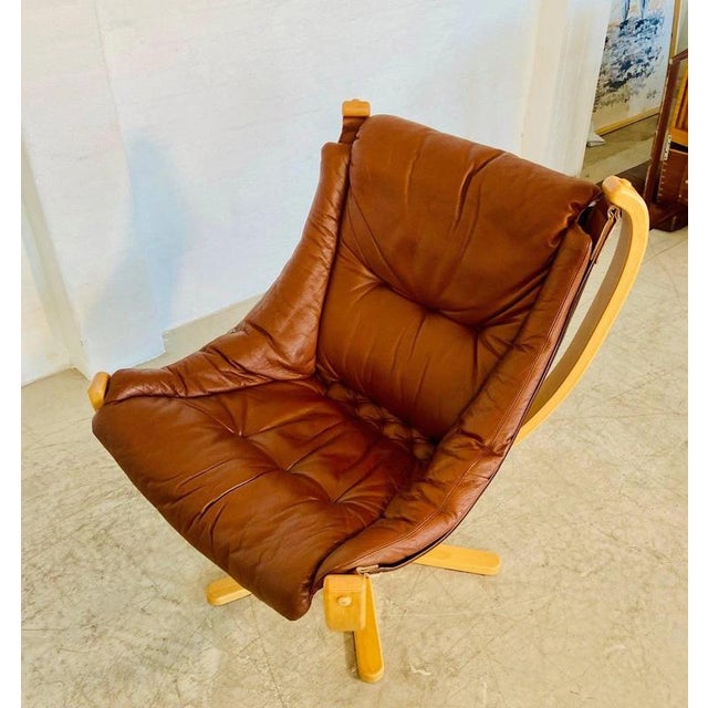 Vintage Danish Svend Skipper Swivel Lounge Chair in Cognac Leather, 1970s For Sale - Image 14 of 18
