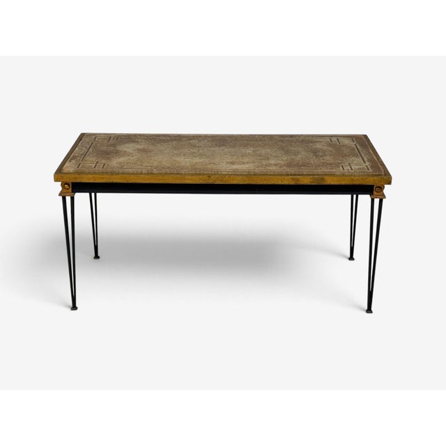 Metal Jacques Quinet Style, Coffee Table, Gold Églomisé Glass, Iron, France, 1960s For Sale - Image 7 of 16