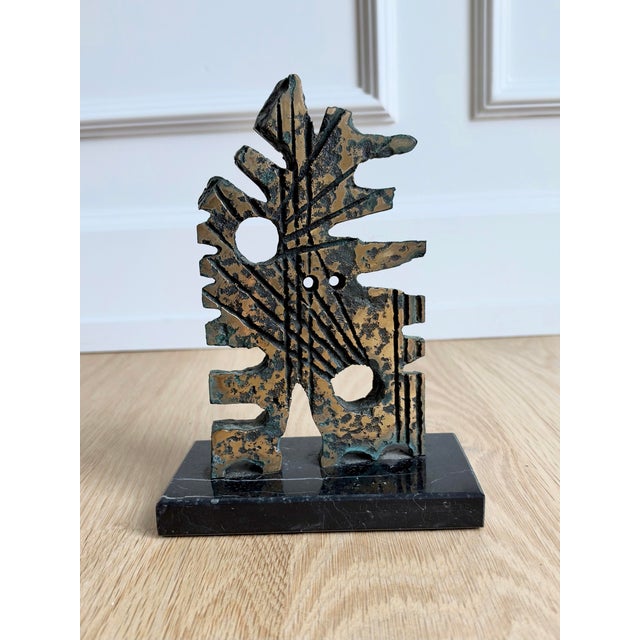 Metal Signed Vintage Brutalist Abstract Bronze Sculpture on Marble Base For Sale - Image 7 of 7