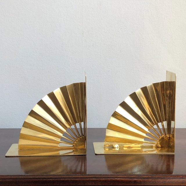 Late 20th Century Chinoiserie Brass Fan Bookends — a Set For Sale In Baltimore - Image 6 of 12
