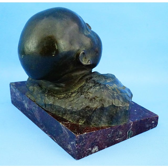 Pietro Ceccarelli, Bust of Newborn Baby First Cry, 1890s, Bronze and Marble For Sale - Image 4 of 18