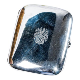 Fantastic Antique Chinese Export Silver Cigarette Case Tobacciana Armorial Coat of Arms Design For Sale