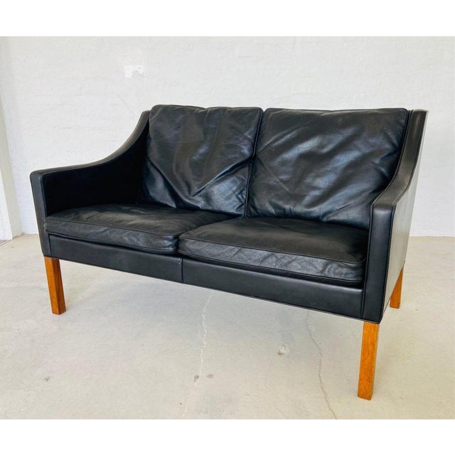 Vintage Danish Black Leather Two-Seater Sofa by Børge Mogensen, 1960s For Sale - Image 12 of 14