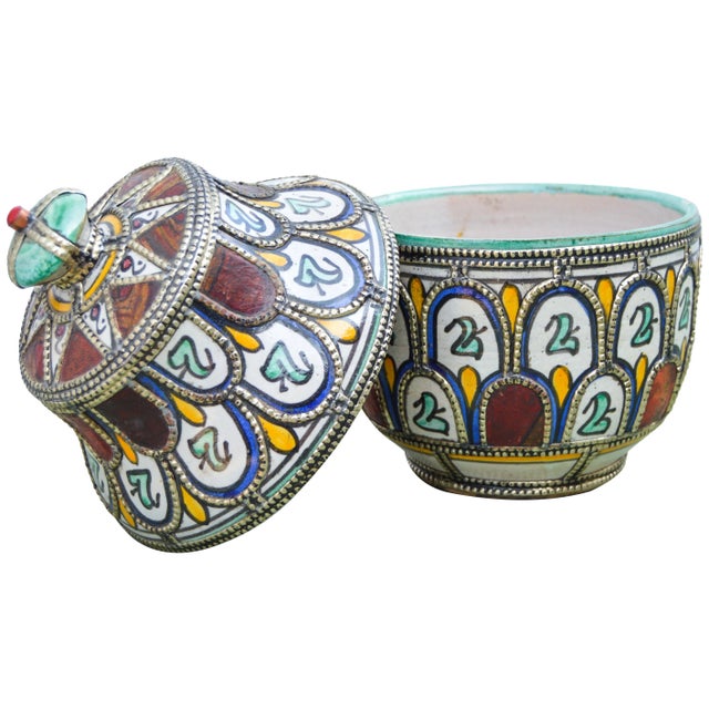 Mid 20th Century Moroccan Ceramic Bowl With Lid For Sale In New York - Image 6 of 8