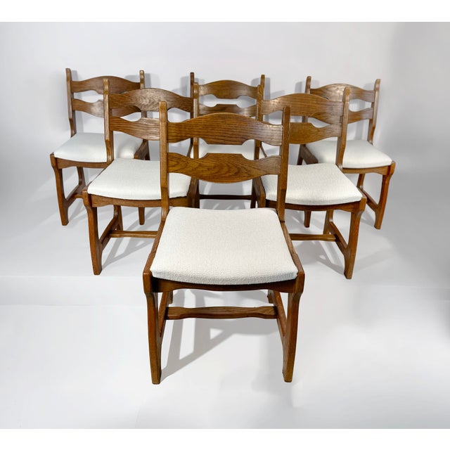 1970s Vintage Brutalist Belgian Oak Dining Chairs, 1970s, Set of 6 For Sale - Image 5 of 10