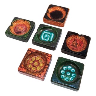 German Ceramic Ashtray Set in the style of Scheurich, 1960s, Set of 6 For Sale