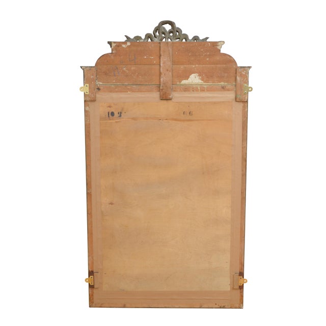 Belle Époque French Gilded and Olive Green Wall Mirror with Ribbon Crest, 1900s For Sale - Image 9 of 15