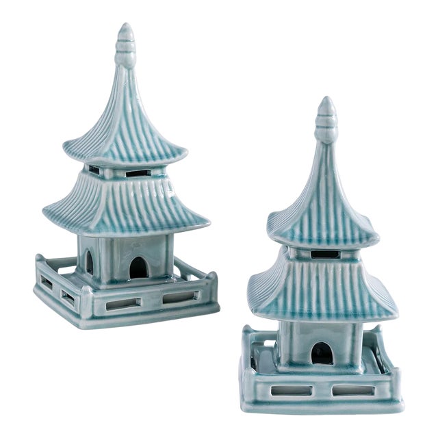 Pagoda Celadon Objects, Short - Set of 2 For Sale