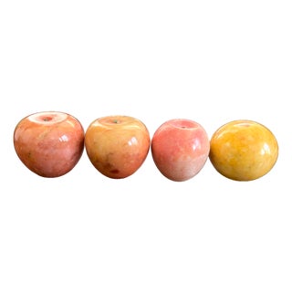 Vintage Italian Alabaster Marble Fruit – Hand-Carved Stone Apples, Set of 4 For Sale