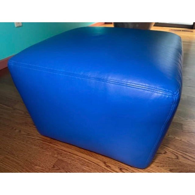 Custom A. Rudin Blue Leather Minimalist Cube Ottoman For Sale In New York - Image 6 of 7
