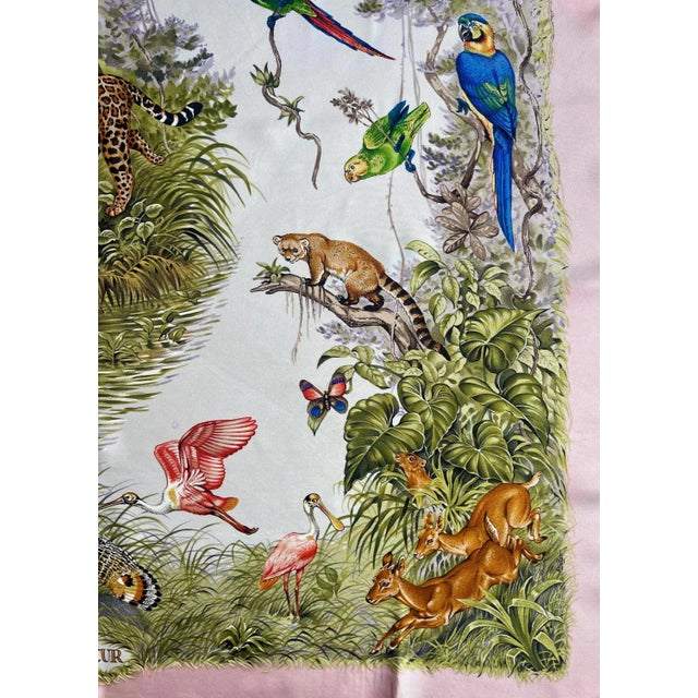 Textile Hermes Équateur Pink Silk Scarf 2019 Robert Dallet For Sale - Image 7 of 10