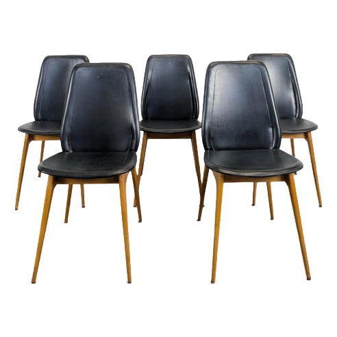 Vintage Scandinavian Black Chairs, Set of 5 For Sale