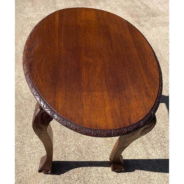 Oval Carved Top Side Table With Claw and Ball Cabriole Carved Legs For Sale In Dallas - Image 6 of 9