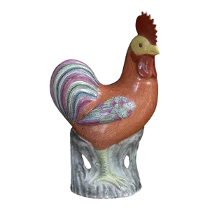 Large Antique Early 19th Century Chinese Export Famille Rose Porcelain Model of a Cockerel or Rooster