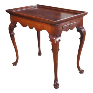 Vintage Queen Anne Style Mahogany Serpentine Gallery Tea Candle Tray Table 30" For Sale
