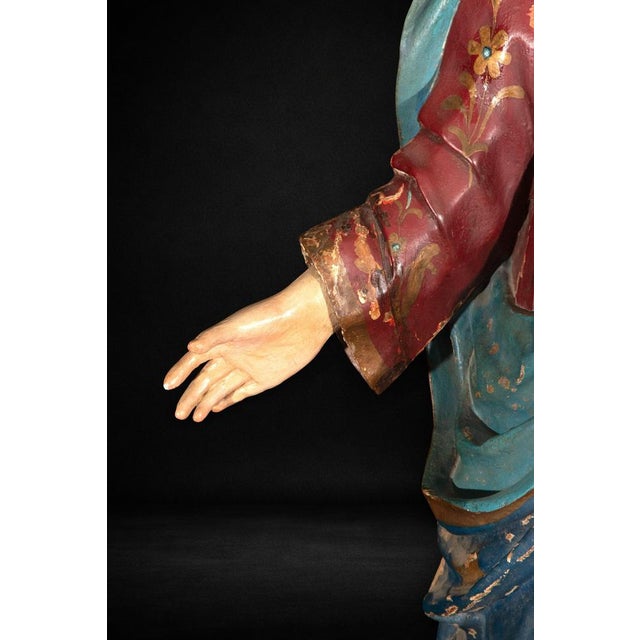 Large Spanish Colonial Polychrome Virgin Mary, 1780 For Sale - Image 3 of 9