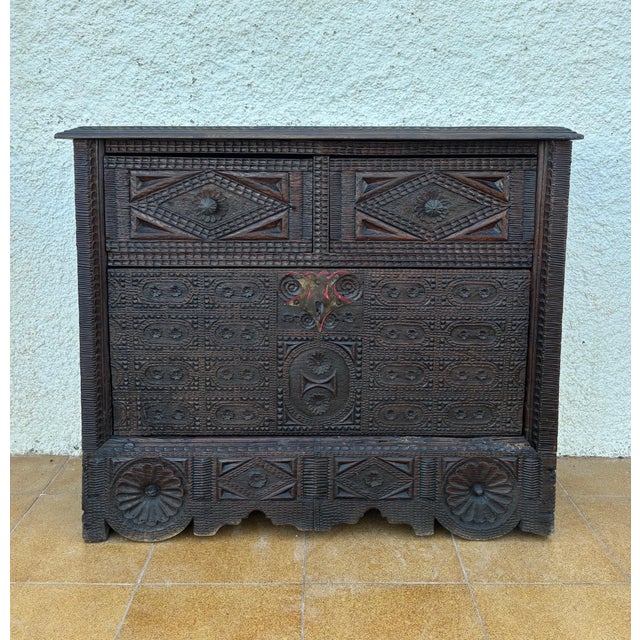 Spanish Renaissance Carved Cabinet with Drop-Front Door and Two Drawers, 1880s For Sale - Image 14 of 17