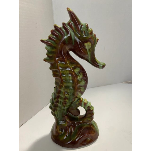 Mid 20th Century French Style Majolica Seahorse Statue For Sale - Image 4 of 7