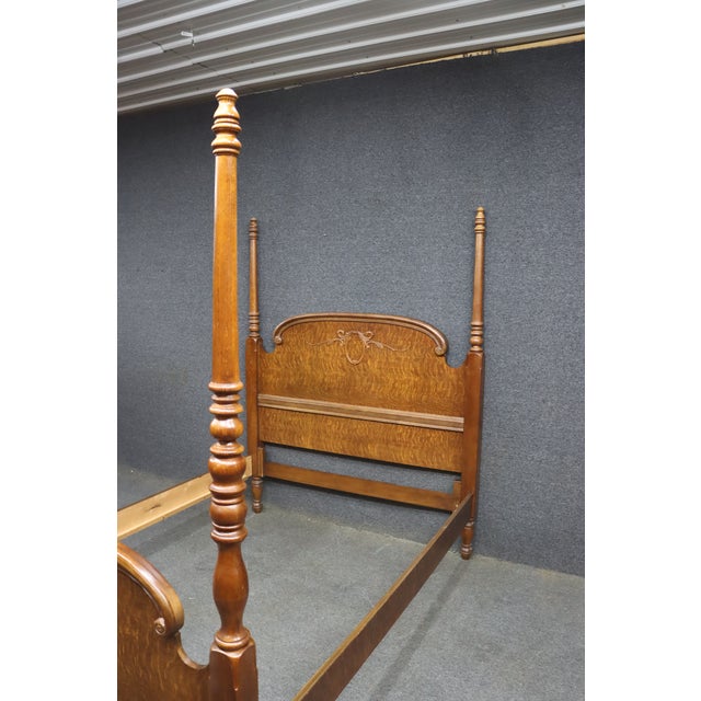 Victorian Pulaski Furniture Quarter-Sawn Oak Poster Bed Queen/Double For Sale - Image 3 of 12