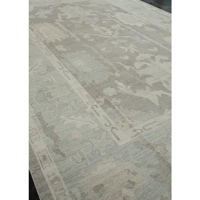 Turkish Oushak Rug Green & Beige Handmade Wool Rug 10' X 14'3" For Sale - Image 9 of 10