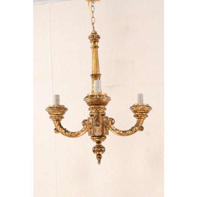 Mid 20th Century French Gilt & Carved Column Chandelier For Sale - Image 4 of 9