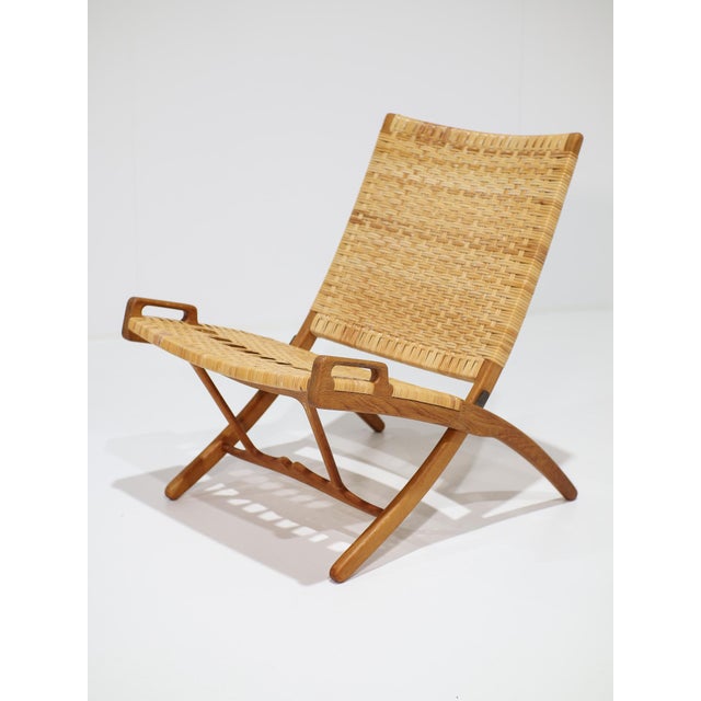 Beige JH512 Folding Chair in Rattan and Oak by Hans J. Wegner for Johannes Hansen, Denmark, 1950s For Sale - Image 8 of 18