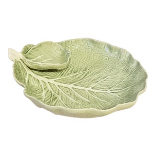 Bordallo Pinhiero Majolica Green Cabbage Leaf Serving Dish For Sale
