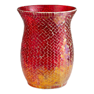 Large Red to Amber Mosaic Glass Hurricane Candle Holder – Oversized Decorative Votive