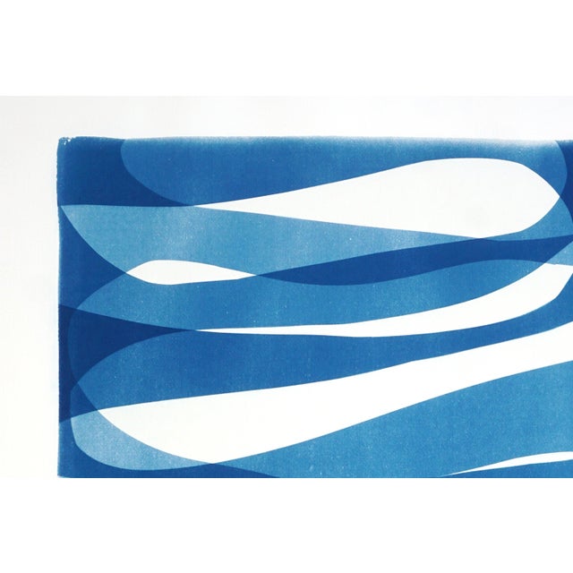 Contemporary 2025, Post Minimalist Monotype Cyanotype Pf School of Fish, Blue and White Abstract Vertical Artwork by Kind of Cyan For Sale - Image 3 of 8