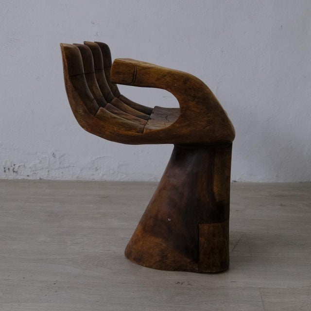 Carved Wooden Sculpture Chair in the Shape of a Hand, 1980s For Sale - Image 4 of 18