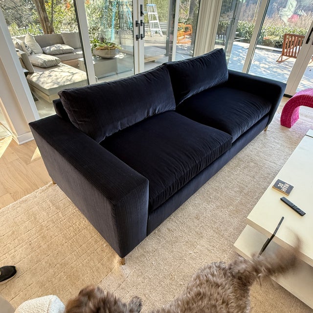 Century Furniture Navy Velvet Century Sofa For Sale - Image 4 of 11