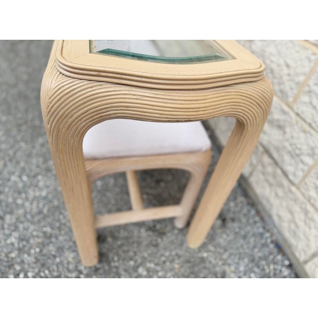 1970s Reed-Wrapped Console Table With Glass Top and Pair of Matching Stools For Sale In Philadelphia - Image 6 of 10