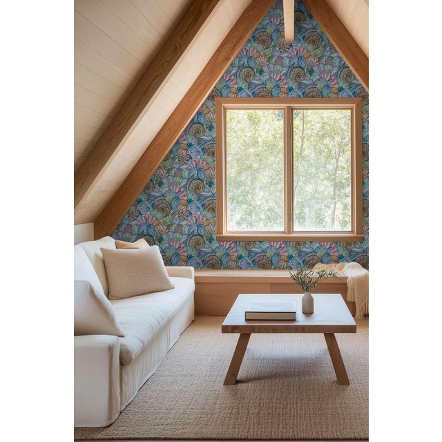 Shell of a Good Time Grasscloth Wallpaper by House Party | Ocean Blue | 8 Yards For Sale - Image 11 of 12