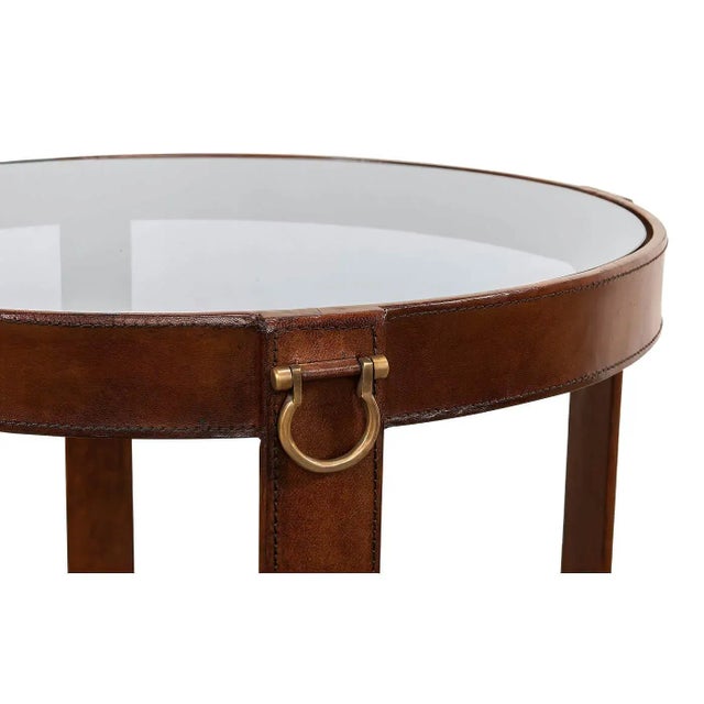 Industrial Industrial Round Leather End Table For Sale - Image 3 of 10