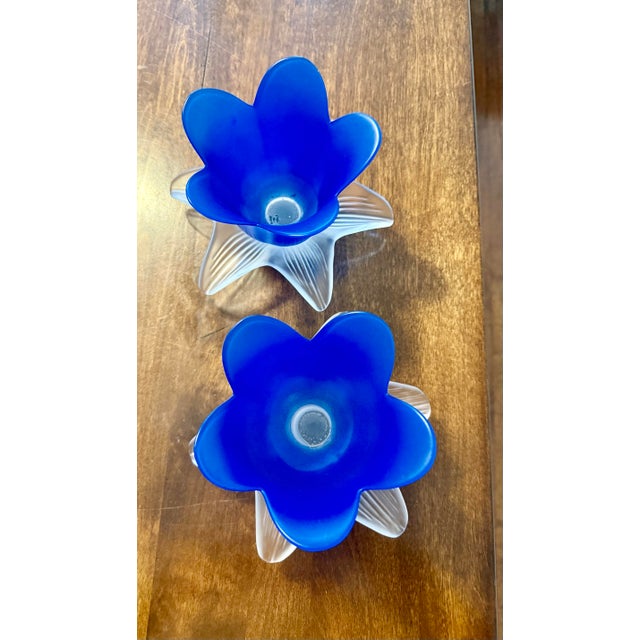 1970s Pair of Blue Tulip Glow Candle Holders Made in Italy For Sale - Image 12 of 12
