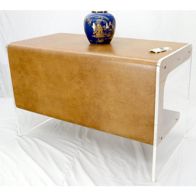 Tan Lucite Base Faux Snake Skin Sculptural Shape One-Drawer Writing Table Desk For Sale - Image 8 of 13