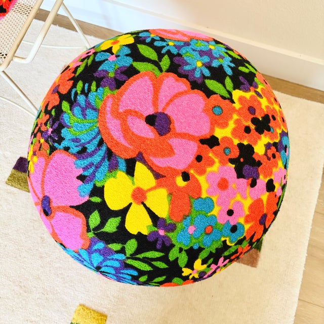 Mushroom Ottoman in Colorful Floral Mid Century Vintage Fabric For Sale - Image 11 of 15