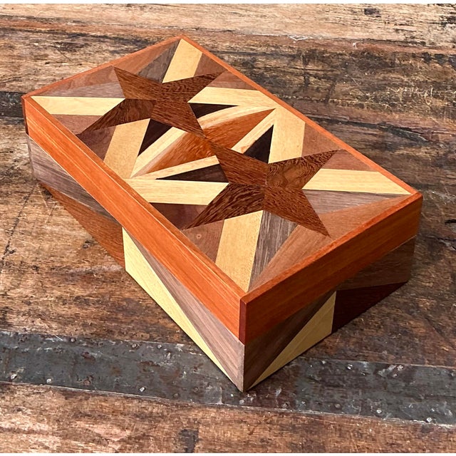Vintage Marquetry Wood Star Box For Sale In West Palm - Image 6 of 12