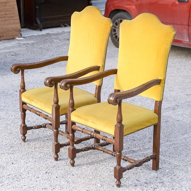 Armchairs in Carved Wood and Yellow Velvet, 1980s, Set of 2 For Sale - Image 16 of 18
