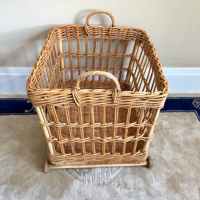 Vintage English Willow Basket on Wheels Chairish