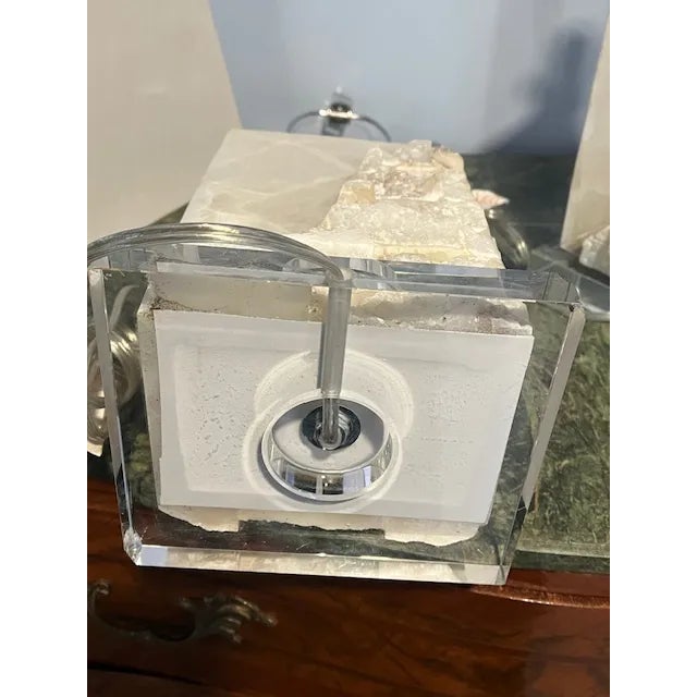 Pair of Natural Quartz & Lucite Table Lamps With Shades For Sale - Image 9 of 12